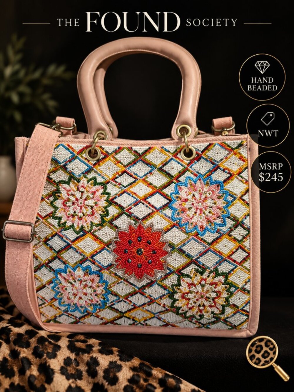 NWT America & Beyond Petals Waffle Grove Hand Beaded Tote Bag $245